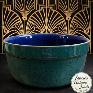 Denby England Stoneware Serving Bowl Green Blue Speckled Vintage